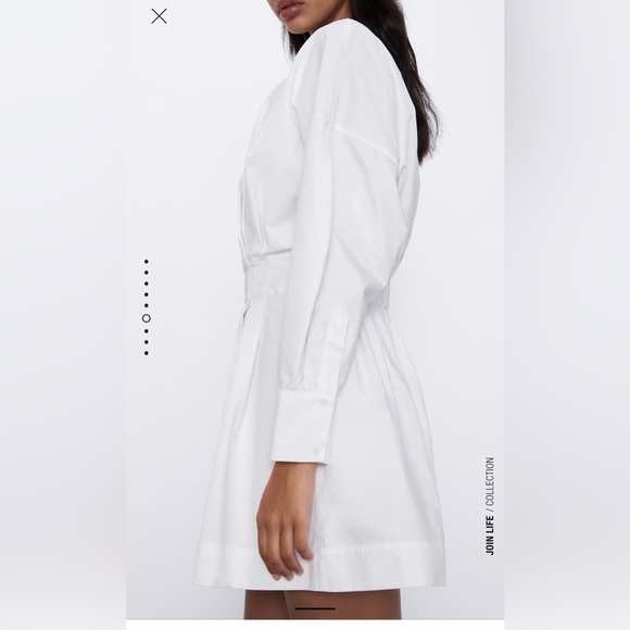 ZARA V-Neck Crossed pleated White mini cotton long sleeve Shirt Dress XS NWT - Picture 10 of 16